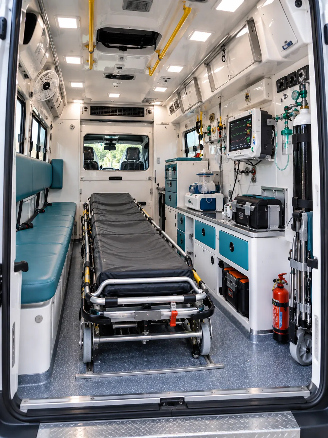 Inside a Rambo Ambulance during patient transportation